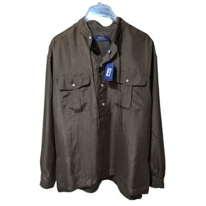 Polo Ralph Lauren 100% Silk NWT Women's Top/Blouse L Long Sleeve Green Orig-$198